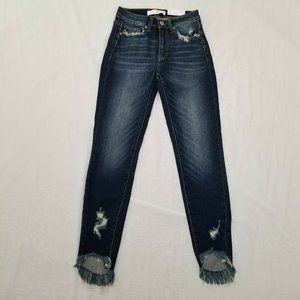 Kan Can Mid Rise Ankle Distressed Skinny 1/24